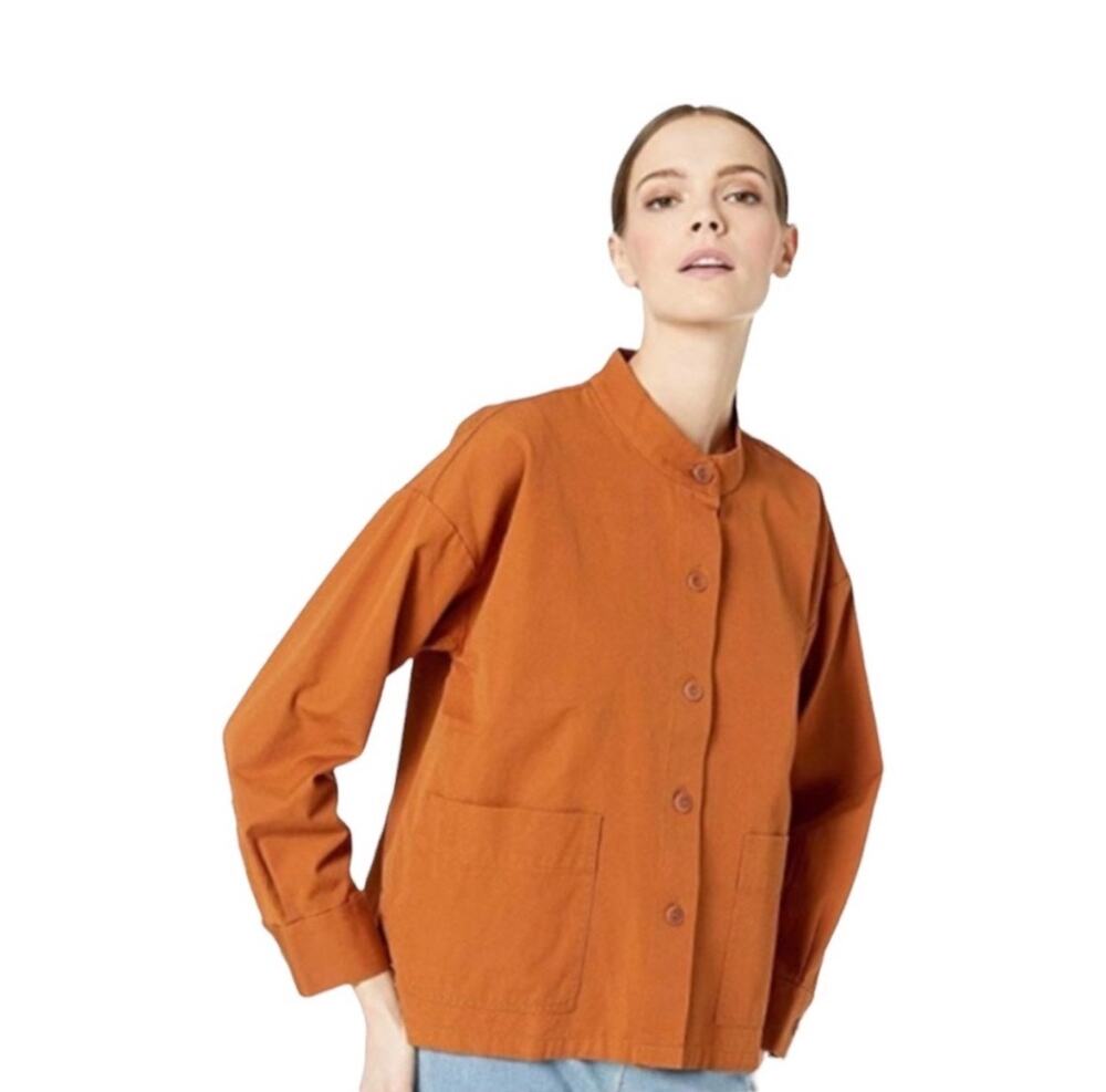 Eileen Fisher Organic Cotton Canvas Mandarin Collar Jacket Orange Petite S